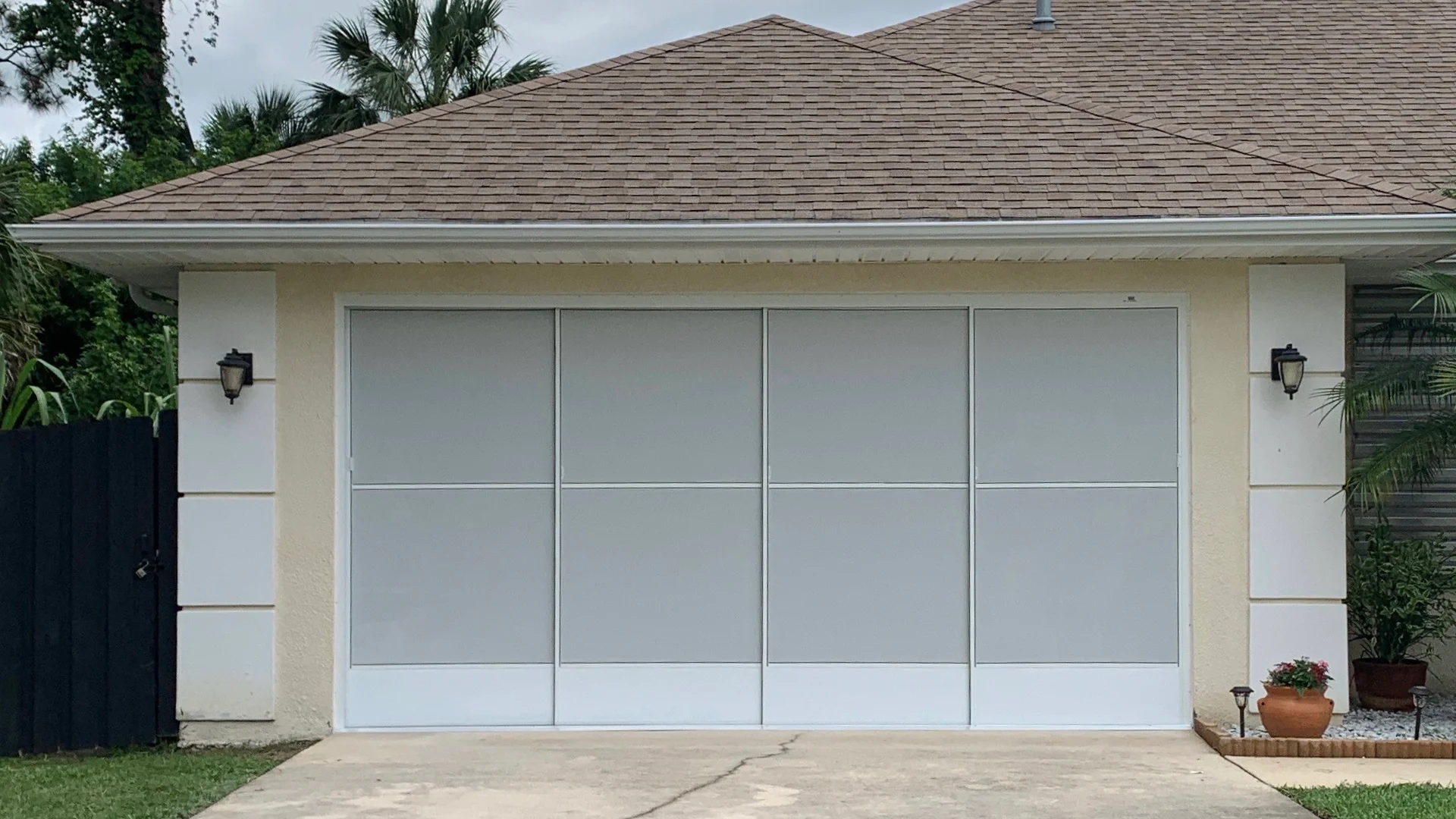 a garage door with screen installed